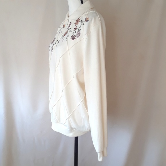 Alfred Dunner White Embroidered and Beaded Sweater - Picture 7 of 8